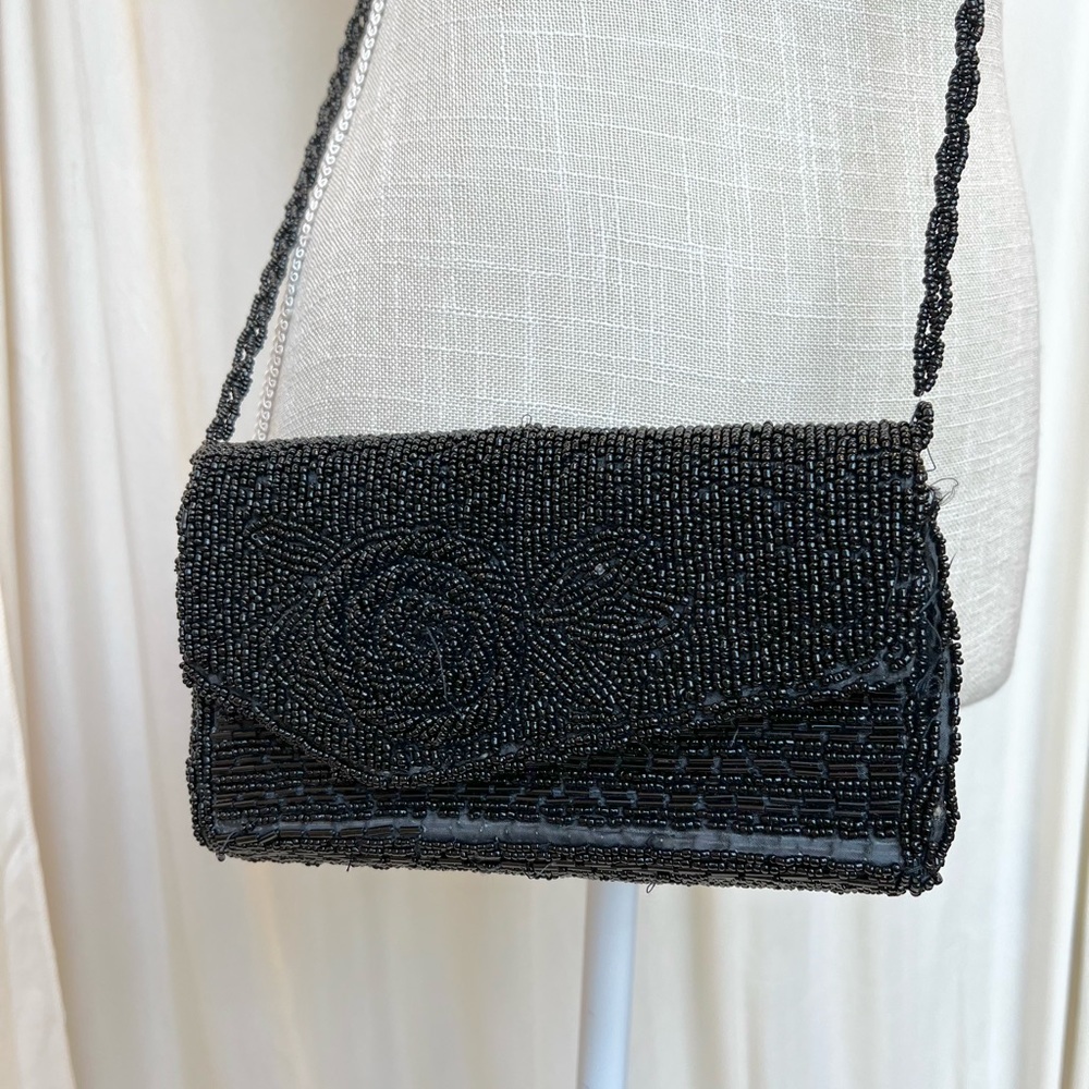 Vintage Black Fully Beaded Crossbody Mini Purse